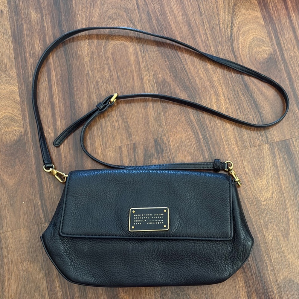 Marc Jacobs Black Crossbody Bag with Gold Accents